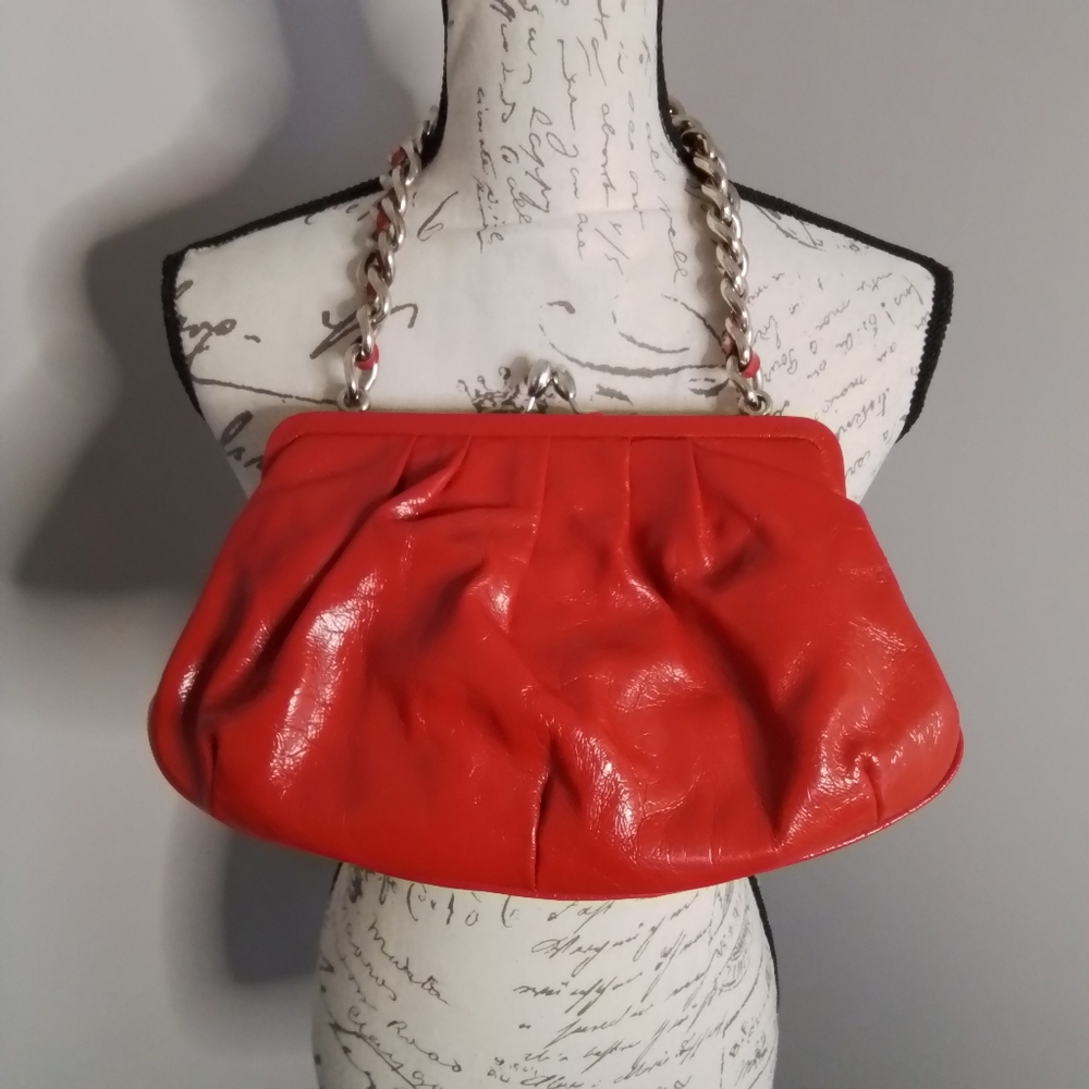 Rare Jane August Red Patent Leather Chain Shoulder Bag Kiss Lock Closure